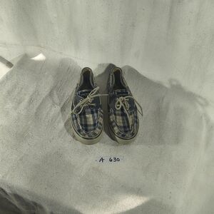 Women's Size 7 Med Blue Plaid Lace-Up Boat Shoes Sperry Top Sider